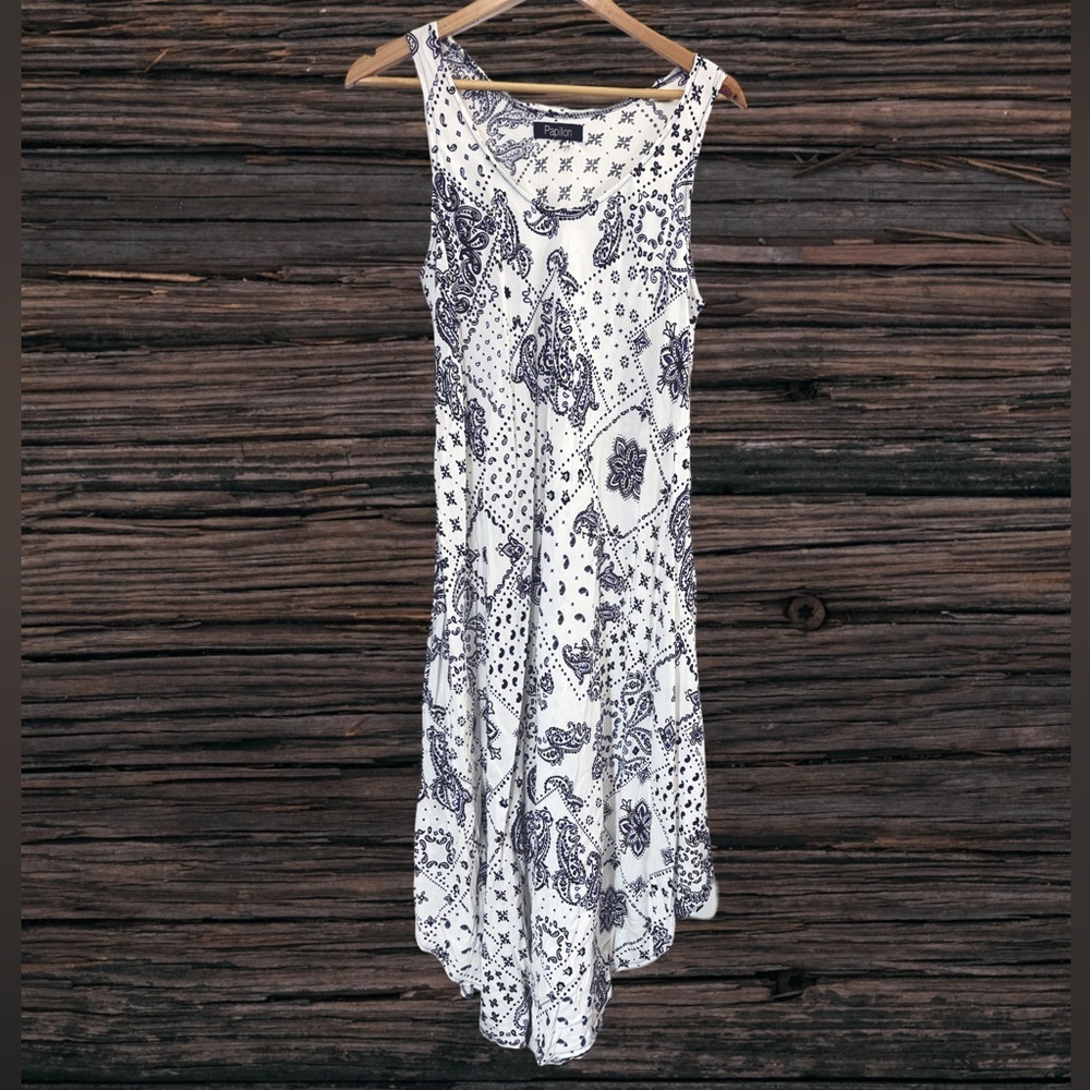 Papillon Blanc Asymmetrical White and Blue Sundress